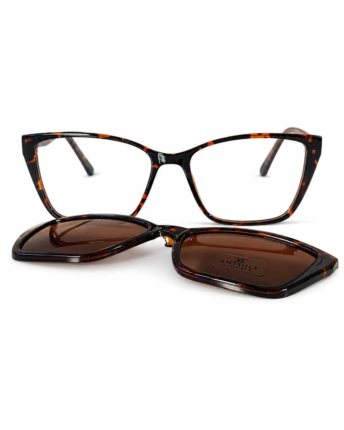 Óculos Feminino Clip-On 2 em 1 Artvoli Tartaruga com Lente Solar Marrom — Óculos Atacado Optico