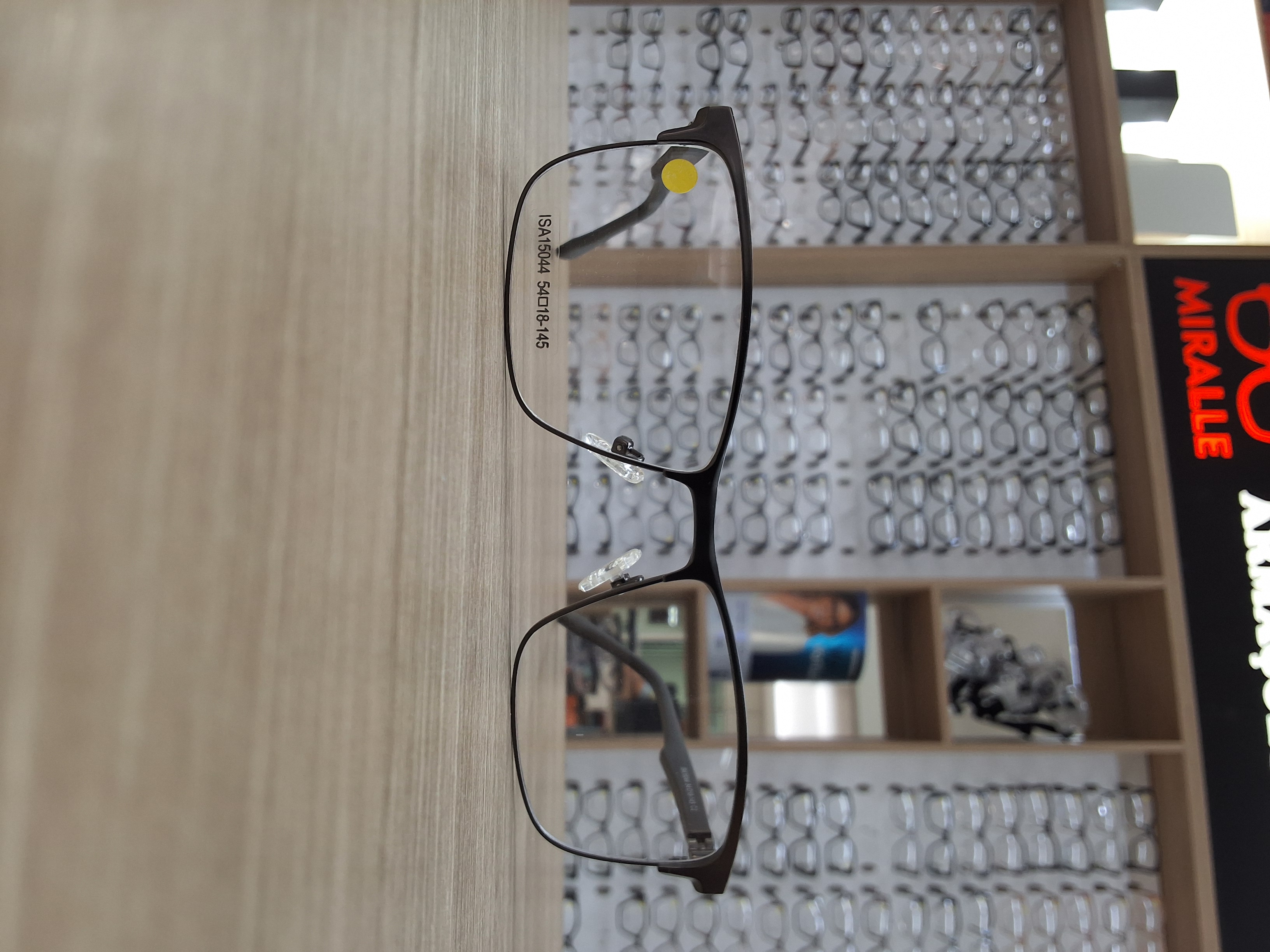 Armação de Grau Masculina Miralle ISA15044 Retangular Preto Fosco com Detalhe Azul — Óculos Atacado Optico